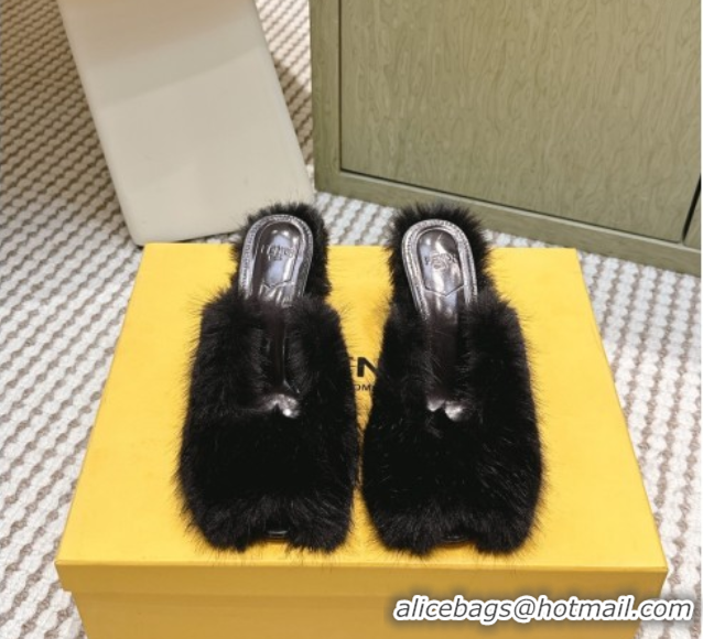 Grade Fendi Arco Wedge Mules 7.5cm in Rabbit Fur Burgundy 1030005