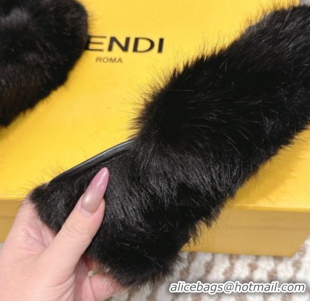 Grade Fendi Arco Wedge Mules 7.5cm in Rabbit Fur Burgundy 1030005