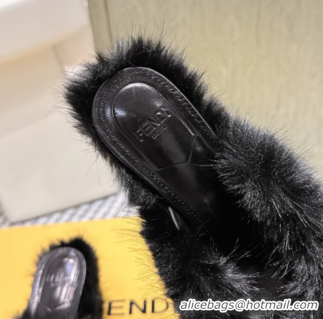 Grade Fendi Arco Wedge Mules 7.5cm in Rabbit Fur Burgundy 1030005