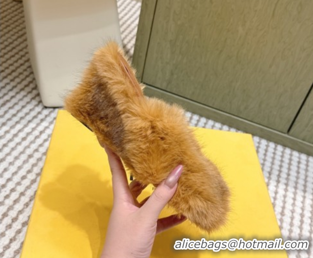 Grade Quality Fendi Arco Wedge Mules 7.5cm in Rabbit Fur Beige 1030006
