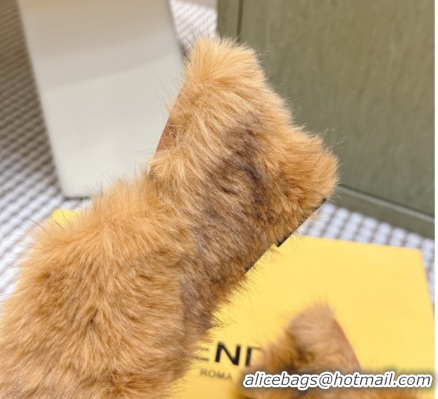 Grade Quality Fendi Arco Wedge Mules 7.5cm in Rabbit Fur Beige 1030006