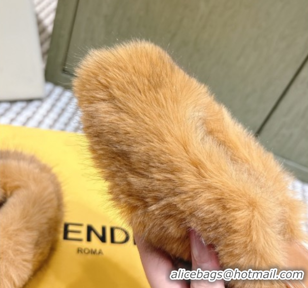 Grade Quality Fendi Arco Wedge Mules 7.5cm in Rabbit Fur Beige 1030006