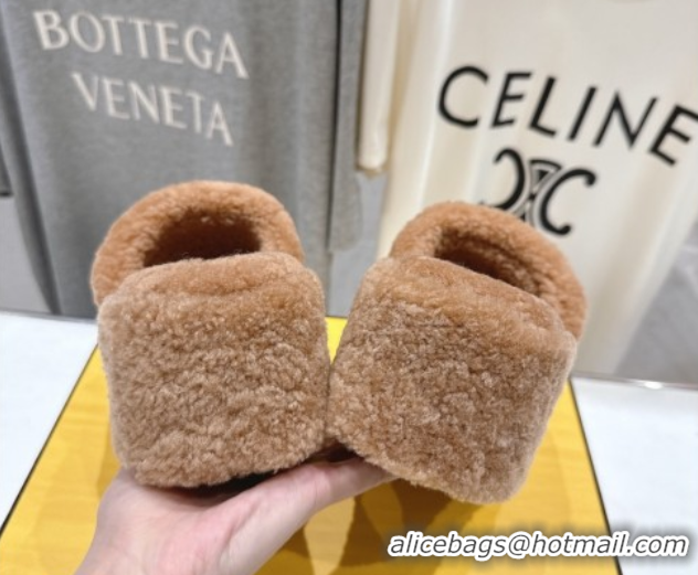 Sumptuous Fendi Sunshine Platform Slides Sandal in Shearling Wool Light Brown 2025 FE103001