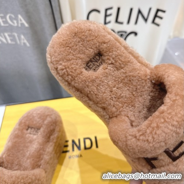 Sumptuous Fendi Sunshine Platform Slides Sandal in Shearling Wool Light Brown 2025 FE103001