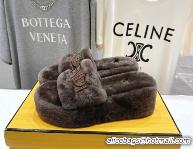 Perfect Fendi Sunshine Platform Slides Sandal in Shearling Wool Grey 2025 FE103001 1030008