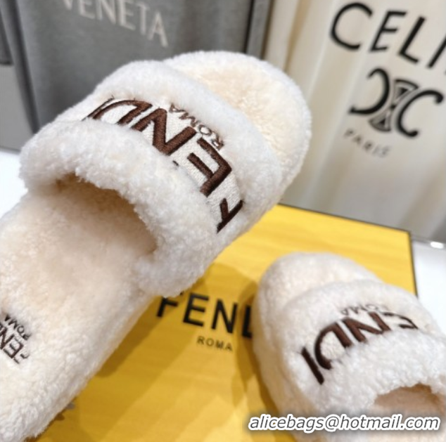Discount Fendi Sunshine Platform Slides Sandal in Shearling Wool White 2025 FE103001 1030009
