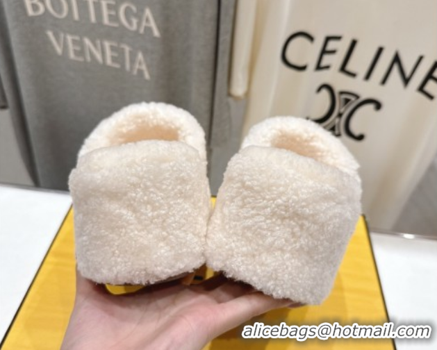 Discount Fendi Sunshine Platform Slides Sandal in Shearling Wool White 2025 FE103001 1030009