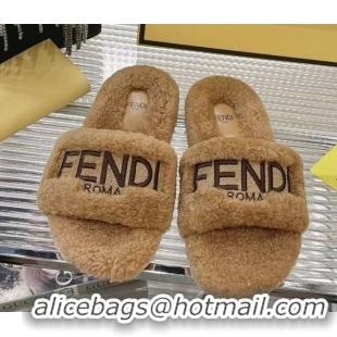 Sophisticated Fendi Flat Slides Sandal in Shearling Wool Beige FE103002 1030011