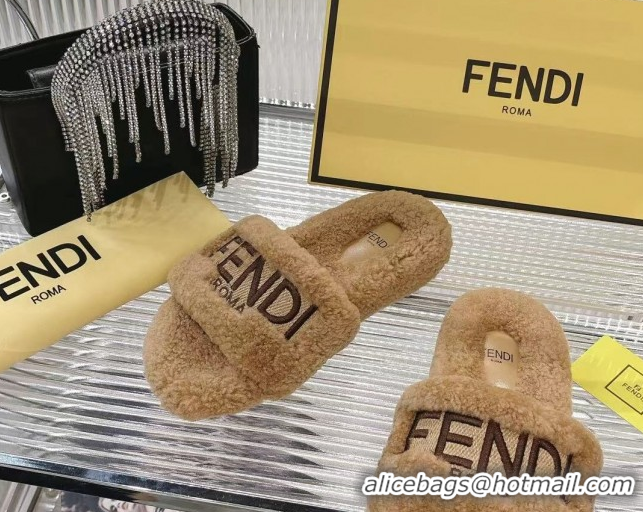 Sophisticated Fendi Flat Slides Sandal in Shearling Wool Beige FE103002 1030011