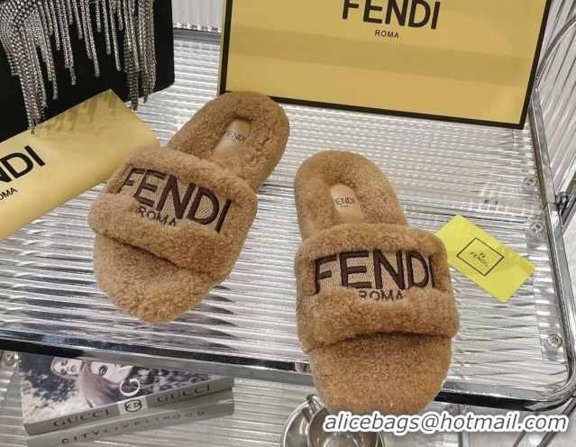 Sophisticated Fendi Flat Slides Sandal in Shearling Wool Beige FE103002 1030011