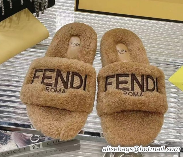 Sophisticated Fendi Flat Slides Sandal in Shearling Wool Beige FE103002 1030011