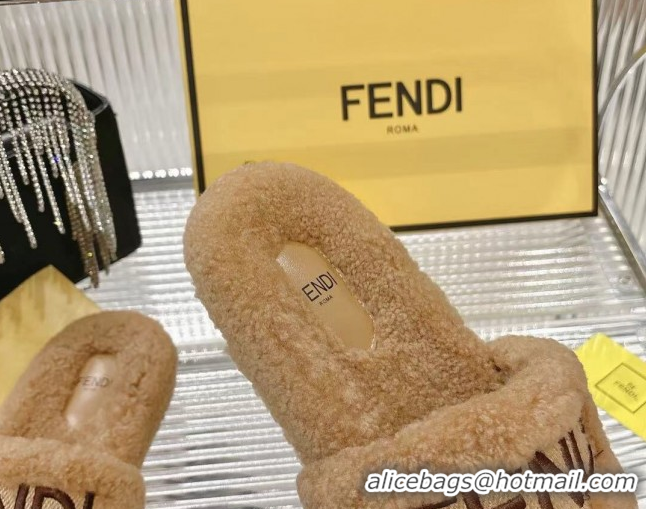 Sophisticated Fendi Flat Slides Sandal in Shearling Wool Beige FE103002 1030011