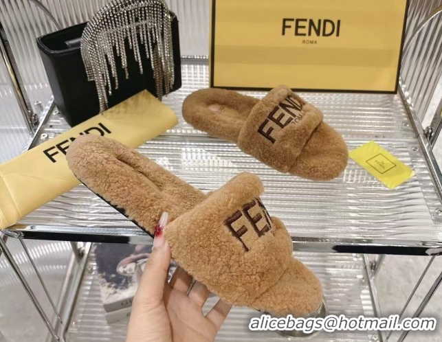 Sophisticated Fendi Flat Slides Sandal in Shearling Wool Beige FE103002 1030011