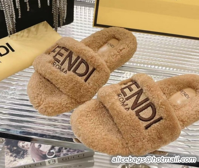 Sophisticated Fendi Flat Slides Sandal in Shearling Wool Beige FE103002 1030011