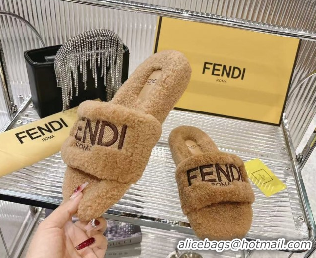 Sophisticated Fendi Flat Slides Sandal in Shearling Wool Beige FE103002 1030011