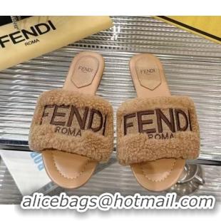 Lower PriceFendi Flat Slides Sandal in Shearling Wool Beige 2025 FE103003 1030016