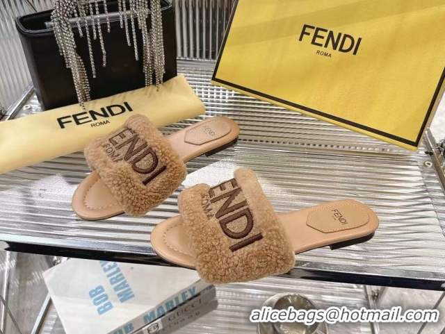 Lower PriceFendi Flat Slides Sandal in Shearling Wool Beige 2025 FE103003 1030016