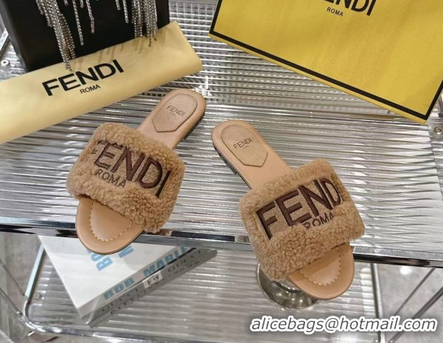 Lower PriceFendi Flat Slides Sandal in Shearling Wool Beige 2025 FE103003 1030016