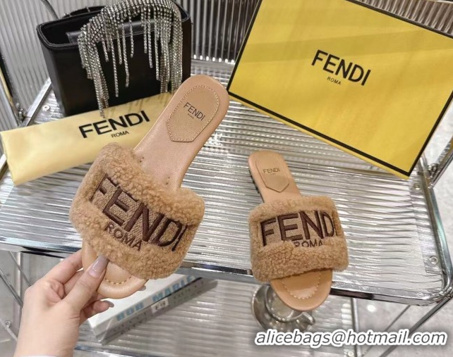 Lower PriceFendi Flat Slides Sandal in Shearling Wool Beige 2025 FE103003 1030016