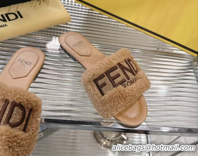 Lower PriceFendi Flat Slides Sandal in Shearling Wool Beige 2025 FE103003 1030016