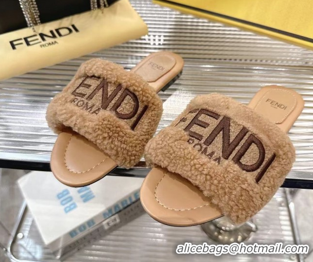 Lower PriceFendi Flat Slides Sandal in Shearling Wool Beige 2025 FE103003 1030016