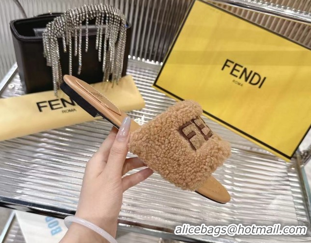 Lower PriceFendi Flat Slides Sandal in Shearling Wool Beige 2025 FE103003 1030016