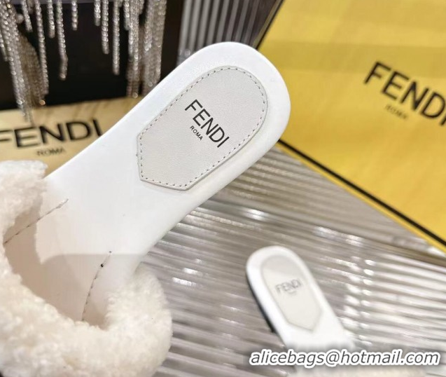 Top Grade Fendi Flat Slides Sandal in Shearling Wool White 2025 FE103003 1030018