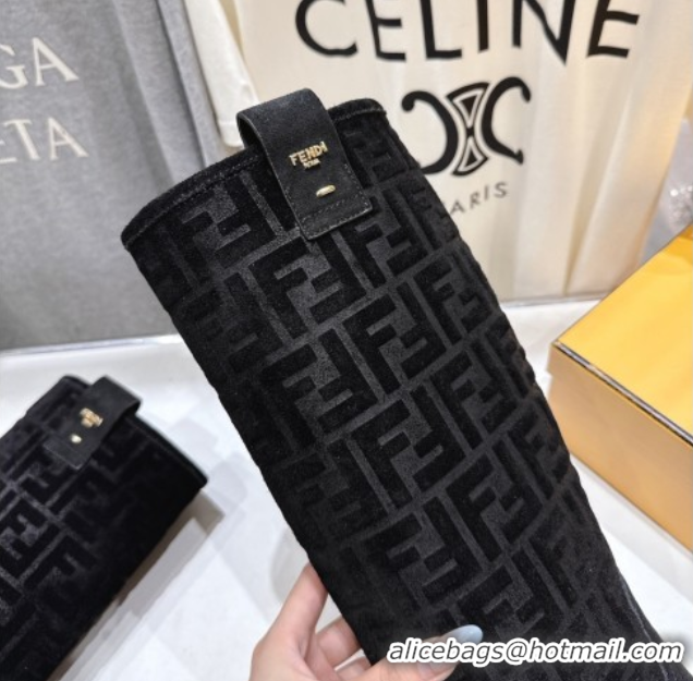 Fashion Luxury Fendi Filo Flat High Boots in FF Suede Black 2025 FE103004 1030021