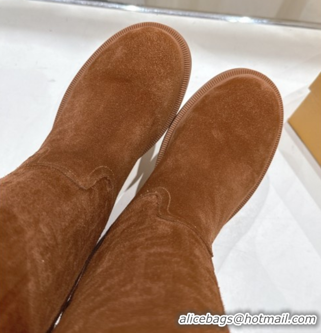 Fashion Fendi Filo Flat High Boots in FF Suede Light Brown 2025 FE103004 1030022