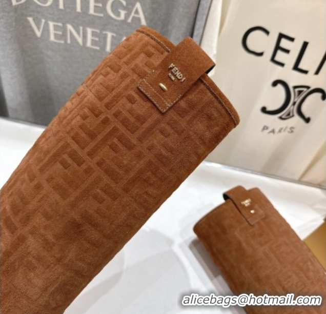 Fashion Fendi Filo Flat High Boots in FF Suede Light Brown 2025 FE103004 1030022