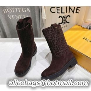 Low Cost Fendi Filo Flat Ankle Boots in FF Suede Dark Brown 2025 FE103004 1030023
