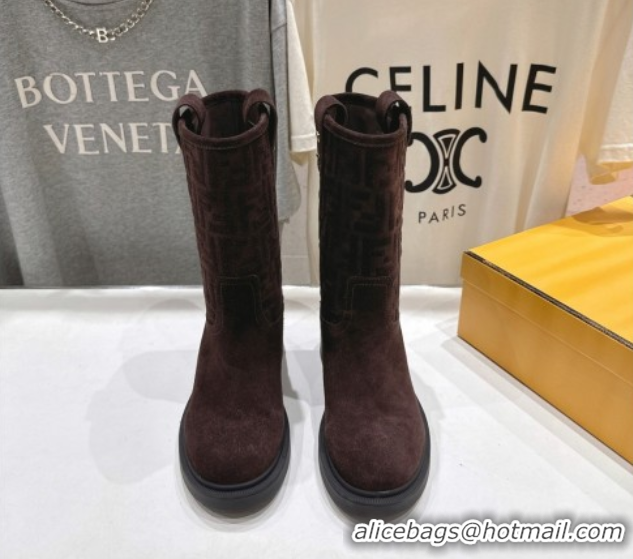 Low Cost Fendi Filo Flat Ankle Boots in FF Suede Dark Brown 2025 FE103004 1030023