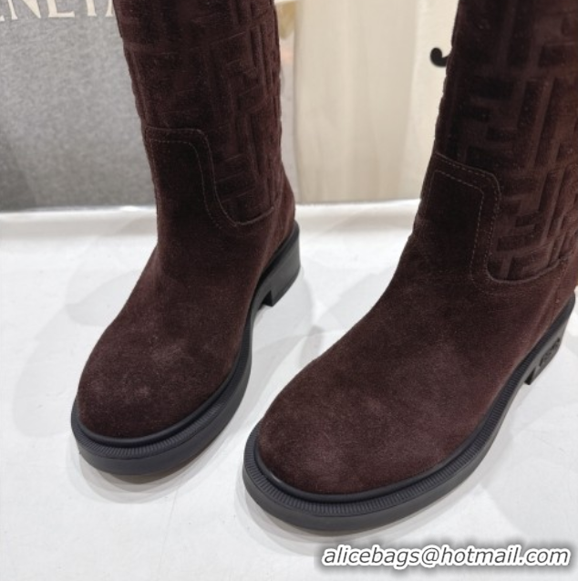 Low Cost Fendi Filo Flat Ankle Boots in FF Suede Dark Brown 2025 FE103004 1030023