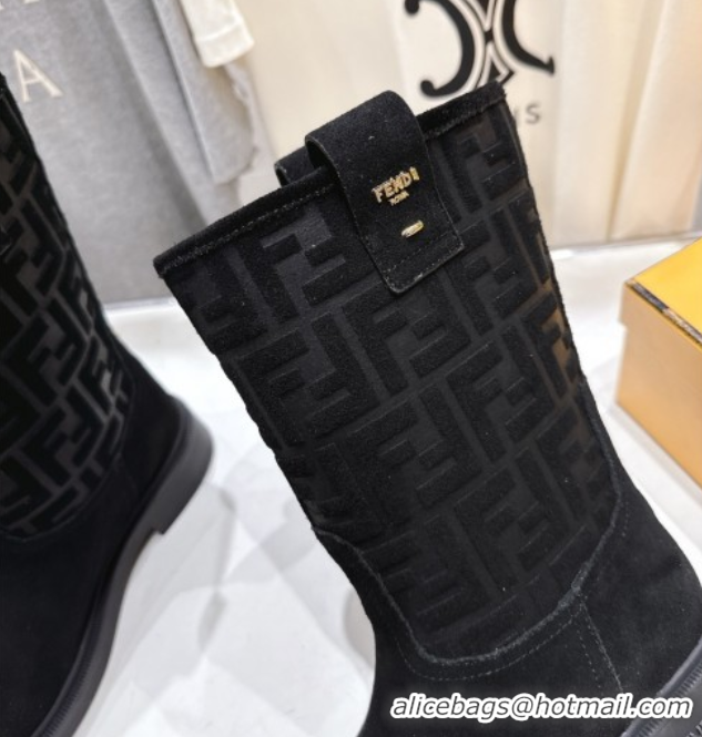 Stylish Fendi Filo Flat Ankle Boots in FF Suede Black 2025 FE103004 1030025