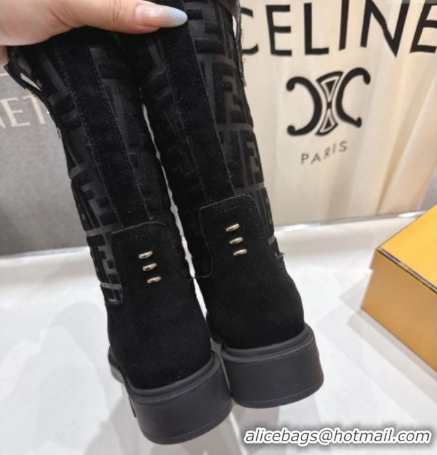 Stylish Fendi Filo Flat Ankle Boots in FF Suede Black 2025 FE103004 1030025