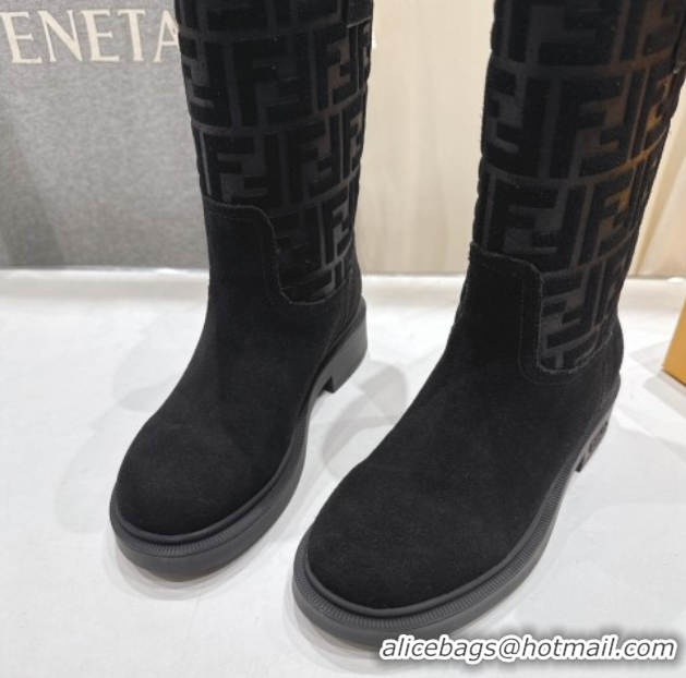 Stylish Fendi Filo Flat Ankle Boots in FF Suede Black 2025 FE103004 1030025