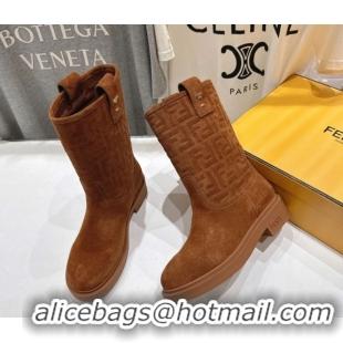 Luxurious Fendi Filo Flat Ankle Boots in FF Suede Light Brown 2025 FE103004 1030026