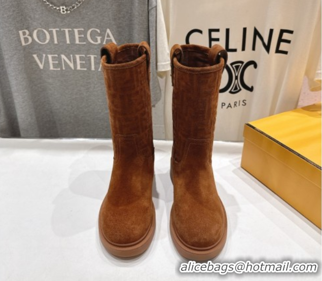 Luxurious Fendi Filo Flat Ankle Boots in FF Suede Light Brown 2025 FE103004 1030026