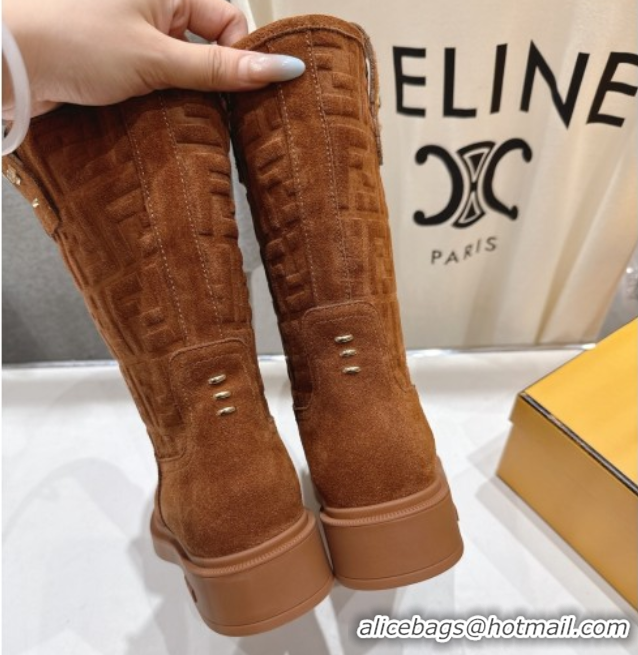 Luxurious Fendi Filo Flat Ankle Boots in FF Suede Light Brown 2025 FE103004 1030026