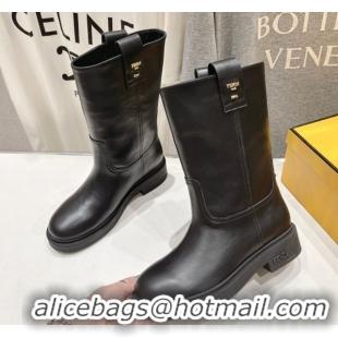 Stylish Fendi Filo Flat Ankle Boots in Calf Leather Black 2025 FE103004 1030027