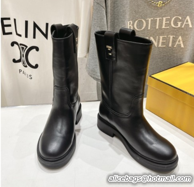 Stylish Fendi Filo Flat Ankle Boots in Calf Leather Black 2025 FE103004 1030027