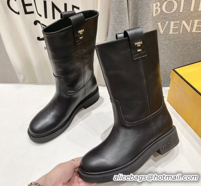 Stylish Fendi Filo Flat Ankle Boots in Calf Leather Black 2025 FE103004 1030027