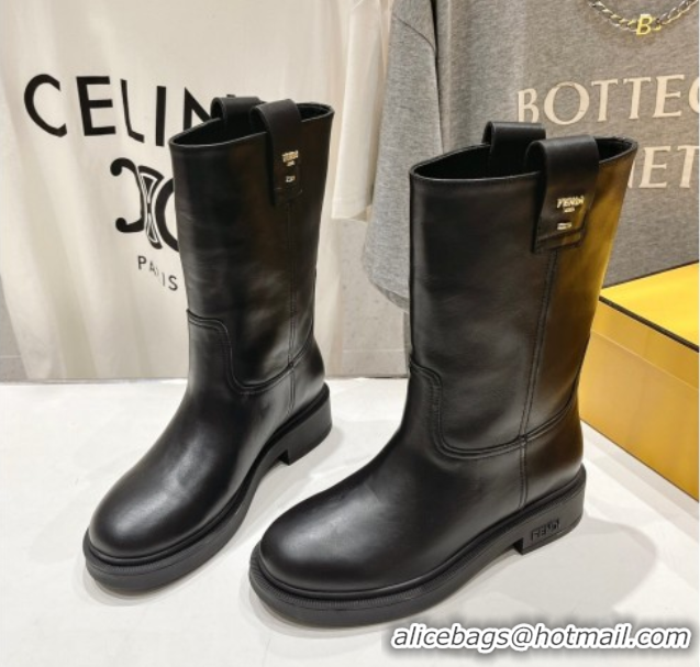 Stylish Fendi Filo Flat Ankle Boots in Calf Leather Black 2025 FE103004 1030027