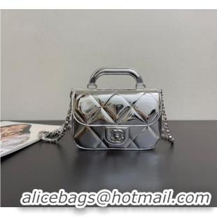 Luxury Cheap Chanel Mirror Calfskin Small Clutch with Chain AP4892 Silver 2025