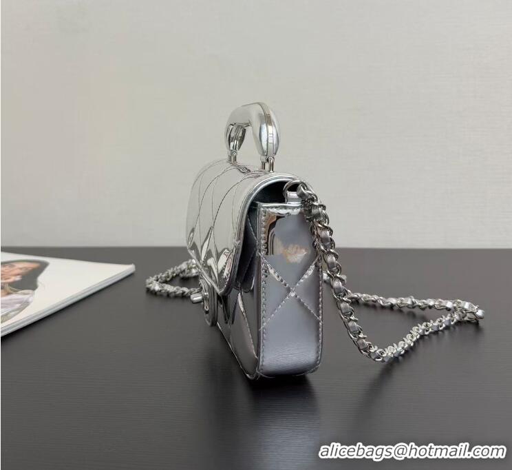 Luxury Cheap Chanel Mirror Calfskin Small Clutch with Chain AP4892 Silver 2025