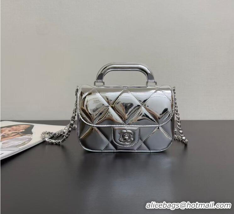 Luxury Cheap Chanel Mirror Calfskin Small Clutch with Chain AP4892 Silver 2025
