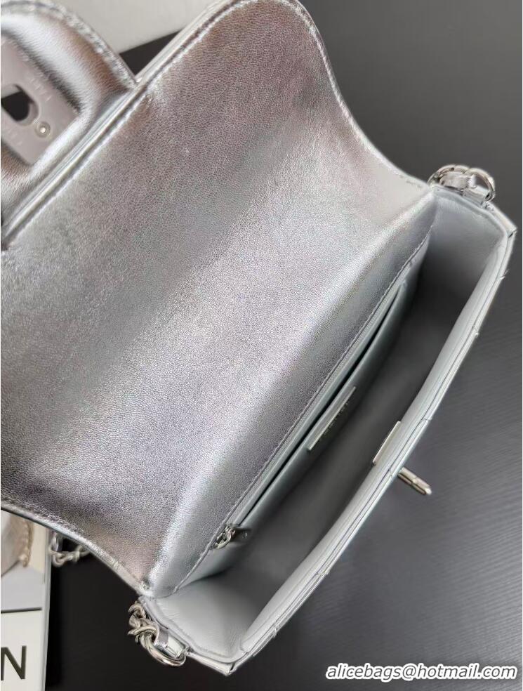 Luxury Cheap Chanel Mirror Calfskin Small Clutch with Chain AP4892 Silver 2025