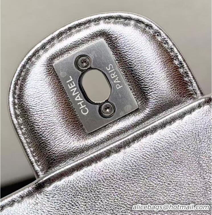 Luxury Cheap Chanel Mirror Calfskin Small Clutch with Chain AP4892 Silver 2025
