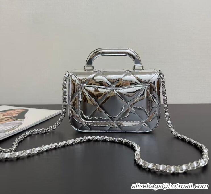 Luxury Cheap Chanel Mirror Calfskin Small Clutch with Chain AP4892 Silver 2025