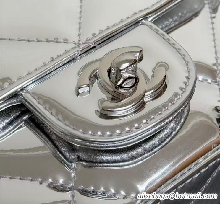 Luxury Cheap Chanel Mirror Calfskin Small Clutch with Chain AP4892 Silver 2025